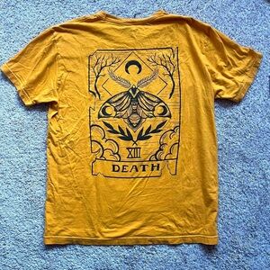 Vibrant Yellow Short Sleeve Tee with Tarot-Inspired Design
